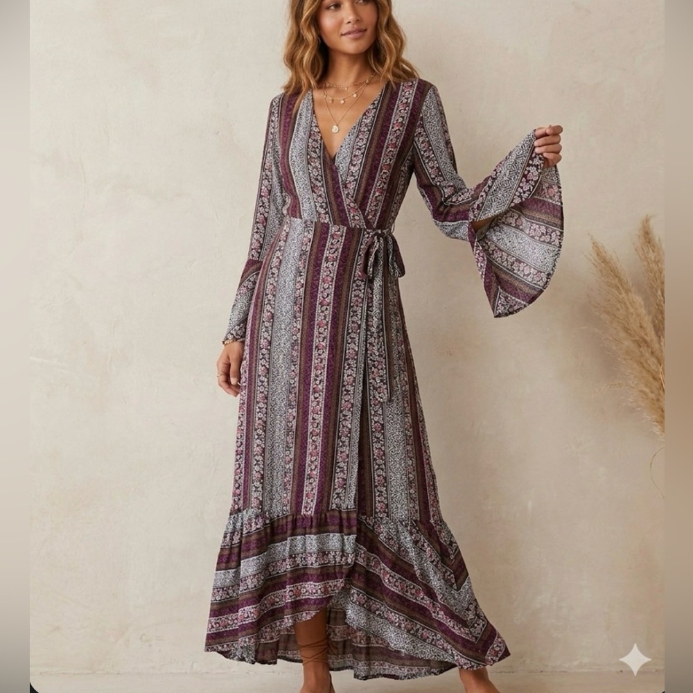 Elegant Boho Maxi Wrap Dress